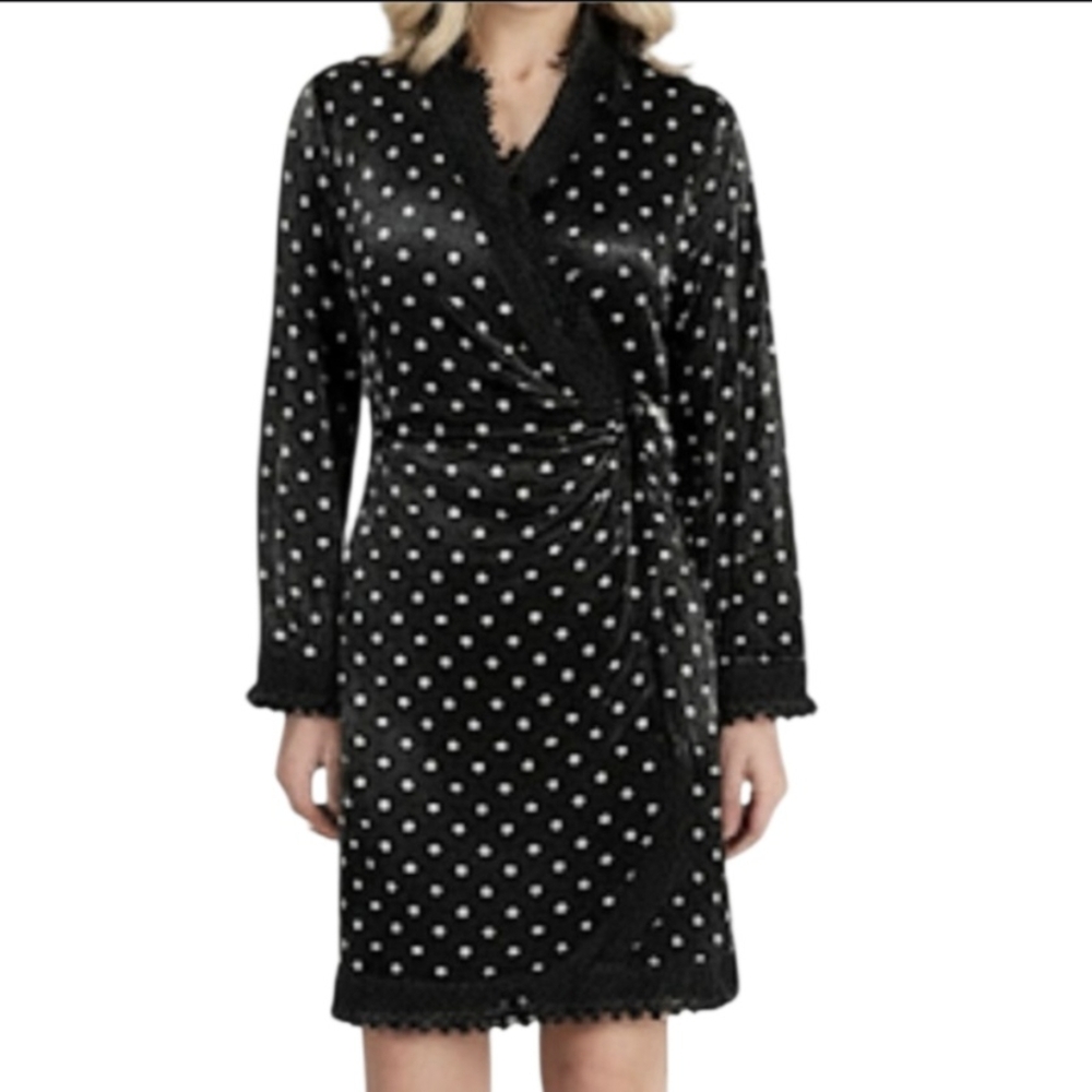 Alfred Werber Vintage 60s Accordian Ruffle Polka Dot Wrap Robe Dress SZ Small